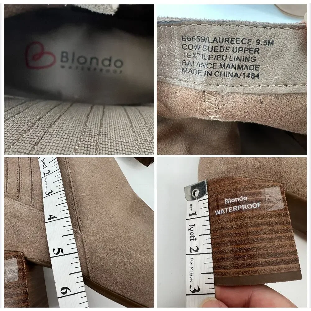 Blondo Laureece Bootie Womens 9.5 M Tan Beige Suede Waterproof Pointed Toe B6659